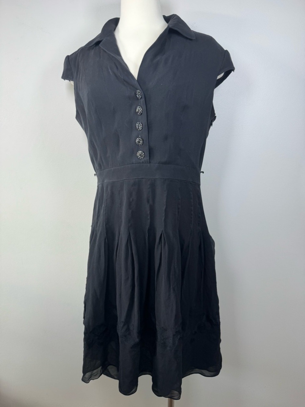 Adrianna Papell Silk Black Cap-Sleeve Midi Dress 12